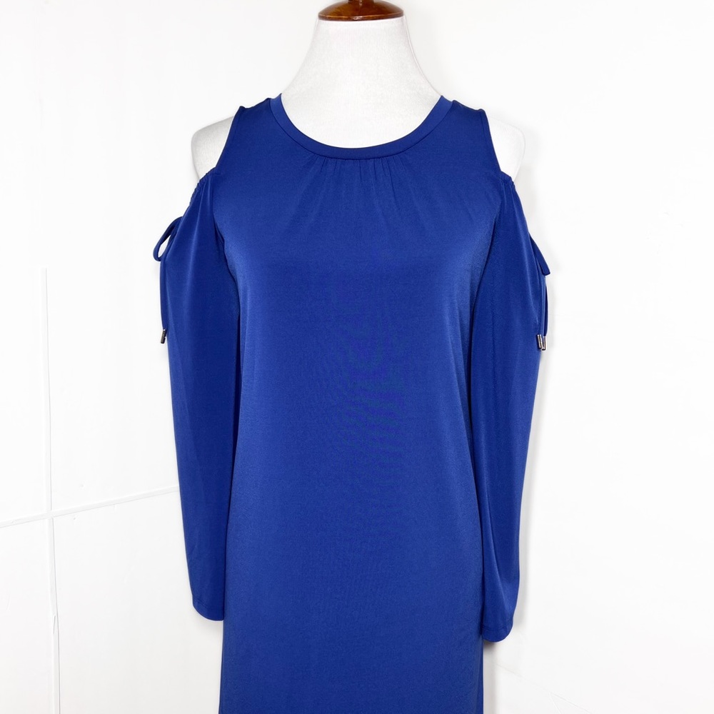 Michael Kors Royal Blue Cold Shoulder Tie Sleeve Knit Dress - Picture 10 of 12